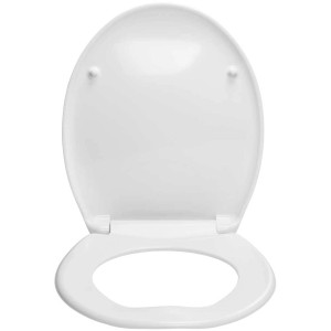 Abattant WC Diaqua blanc en duroplast avec fermeture ralentie, ouvert.