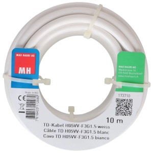 Cavo TD bianco H05VV-F, 3 x 1,5 mm², lunghezza 10 m, arrotolato.