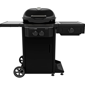 Barbecue a gas nero Outdoorchef Davos 570 G Pro con ripiano laterale e ruote.