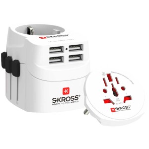 Skross Reiseadapter Pro Light USB World mit 4 USB-A Anschlüssen, weiss.