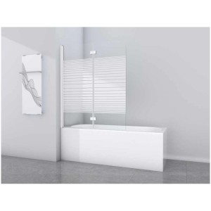 Paroi de baignoire pliante Aurlane White Stripes, 2 volets, blanc, 115x140 cm. Pare-baignoire avec motif rayé.