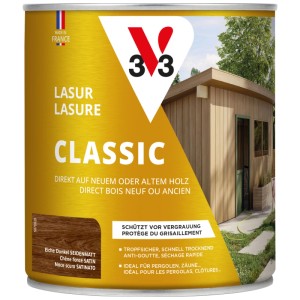 V33 Impregnante per legno Classic, rovere scuro, finitura satinata, barattolo da 750ml. Protezione legno per esterni.