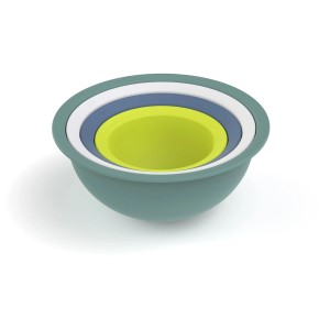 Set 4 pz. di ciotole/colino Rotho Caruba in verde, bianco, blu e giallo. Utensile da cucina per impastare e servire.