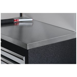 Banco da lavoro Kraftwerk Mobilio con piano in acciaio inox, 136x46cm.