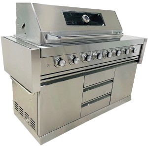 Cuisine d'extérieur Buschbeck Bristol en inox avec grill, réchaud, tiroirs et rangement.