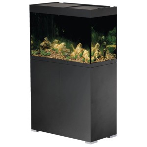 Oase Aquarium-Set Styleline 175 Noir avec meuble et décoration.