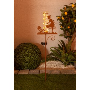Näve LED piquet solaire pluviomètre, marron, 95 cm, avec motif de fille et guirlande lumineuse.
