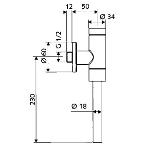 Dessin technique : Schell Schellomat Basic Chrome, soupape de chasse d'eau pour urinoir avec dimensions.