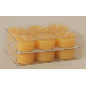 Bougies chauffe-plat jaunes en coupelles plastiques, lot de 9. Bougies pour ambiance chaleureuse.
