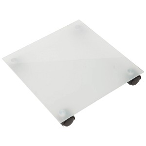 Rollante per piante quadrato in vetro bianco opaco, 35x35 cm, con ruote nere.