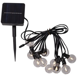 Star Trading LED Solar Lichterkette Globe Mini, schwarz, 2,7 m. Solarpanel und klare Kugeln.