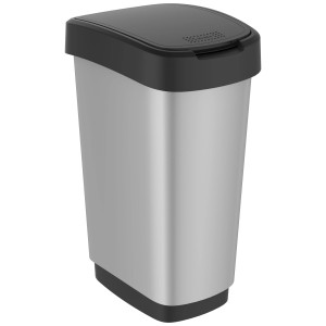 Rotho Swingeimer Twist Art, 50L, anthrazit-grün. Kunststoff Mülleimer mit Schwingdeckel.