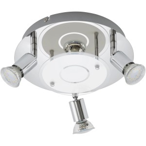 Plafoniera LED Briloner Start, 3 luci, cromo e vetro. Lampada da soffitto moderna per interni.