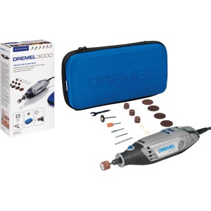 Ensemble d'outils miniatures Dremel Multi 3000-15 avec accessoires et sac.