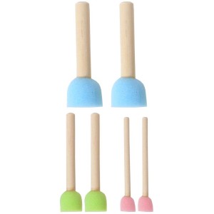 Schwammstempel Set, 6 Stück, bunt. Malzubehör mit Holzstiel und Schwamm in blau, grün und rosa.