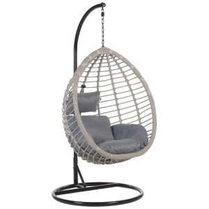 Beliani Sedia sospesa Tollo con supporto, polyrattan grigio, inclusi cuscini per un dondolio rilassante.