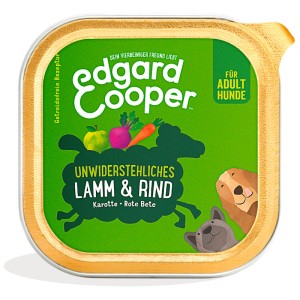 Edgard & Cooper alimento umido per cani agnello e manzo con carote e barbabietole per cani adulti, vaschetta da 150g.