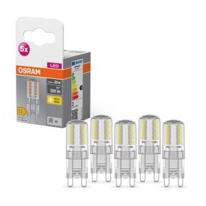Ampoule LED Osram G9, 2,6 W, blanc chaud, lot de 5. Culot à broches compact pour une utilisation polyvalente.