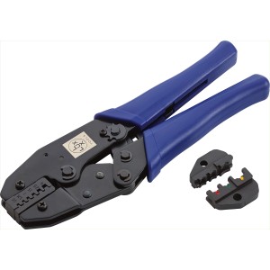 Pinza a crimpare LUX per puntalini e capicorda con manici blu e ganasce intercambiabili.