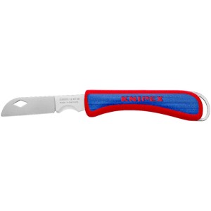 Coltello pieghevole da elettricista Knipex, 120mm, con manico blu e rosso e lama in acciaio inox.