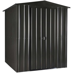 Abri de jardin en métal Plus 6x5 anthracite. Remise résistante aux intempéries avec portes coulissantes pour outils de jardin.