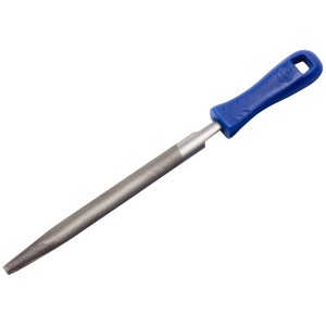 Lima per chiavi LUX, mezzotonda, 100 mm, con impugnatura comfort blu per limatura di precisione.