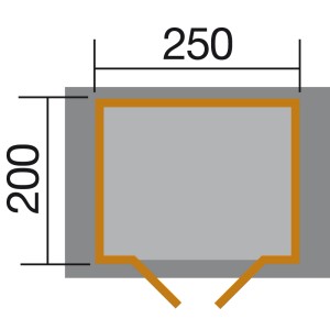 Pianta della casetta da giardino weka Bregenz B, base 250x200 cm, casetta in legno con tetto a due falde.