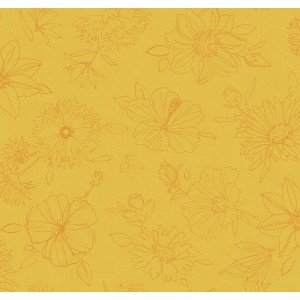 Gelbe d-c-fix Tischdecke Palmas, eckig, mit zarten Blumenlinien. Pflegeleichte Tischdecke für den Innen- und Außenbereich.