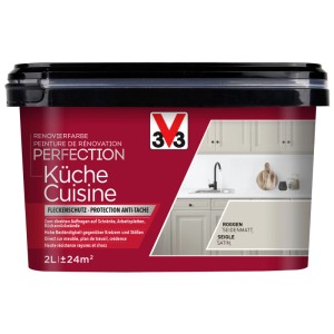 V33 Rénovation Cuisine Roggen, satin, 2L: Peinture pour meubles et plans de travail de cuisine.