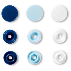 Prym bottoni a pressione Color Snaps, blu e bianco, 30 pezzi, ideali per abbigliamento neonato e bambino.