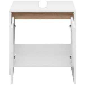 Meuble sous-vasque Pelipal Quickset 100 blanc avec deux portes ouvertes.