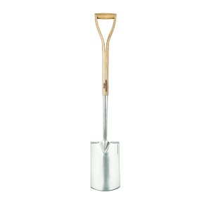 Bêche en acier inoxydable avec manche en frêne pour le jardinage.