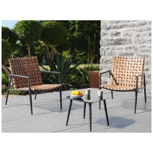 Set bistro Beliani Ziria, tavolo in polyrattan marrone con 2 sedie per balcone e giardino.