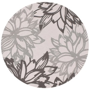 Runder Beliani Outdoor-Teppich Solapur, Ø 190 cm, mit floralem Muster in Grau-Beige aus Polypropylen.