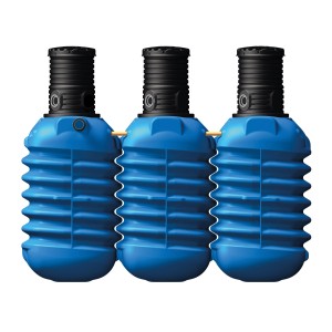 Citerne enterrée 4rain Modularis 7500 l, bleue, avec trois modules et rallonge de puits.
