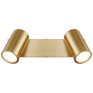 Faretto Globo oro spazzolato con 2 spot GU10. Faretto doppio in metallo per interni.