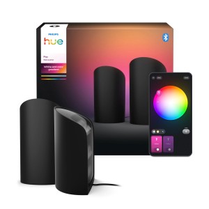 Philips Hue Play Wallwasher lot de deux en noir avec contrôle via l'application pour des effets de lumière colorés.