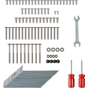 Kit de montage pour pergola Texhoma (gris) avec vis, écrous et outils pour la construction.