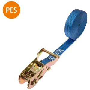 Blauer Conacord Spanngurt Pro mit Ratsche, 25 mm breit und 5 m lang.