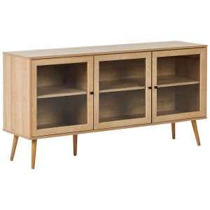 Buffet Beliani Albany, marron, avec portes en verre, 76x150x40 cm. Rangement pour salon ou chambre.