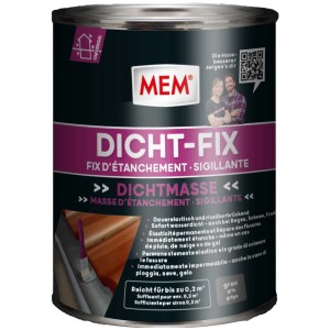 Barattolo grigio scuro di sigillante MEM Dicht-Fix 375ml, permanentemente elastico e impermeabile.