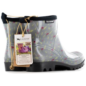Graue Blackfox Stiefelette Marta Gr. 36 mit transparentem Schaft und Blumenmuster, Gartenbekleidung.