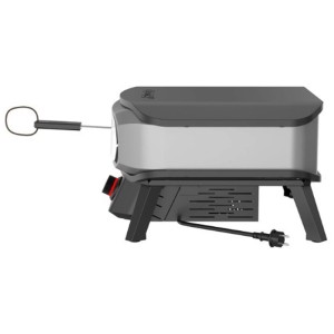 Forno per pizza elettrico Cozze Premium 13 pollici con pietra refrattaria rotante, vista laterale.