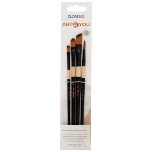 Glorex Hobbypinsel Art4You Set, 4 Pinsel mit Synthetikfaser und Holzgriffen. Verschiedene Größen für Acryl, Aquarell, Öl.