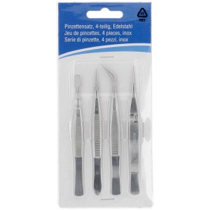 Jeu de 4 pinces en acier inoxydable pour travaux de précision en atelier, maison et loisirs.