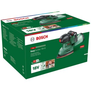 Ensemble ponceuse multiple sans fil Bosch EasySander 18V-8 dans son emballage d'origine. Comprend batterie, chargeur et feuilles abrasives.