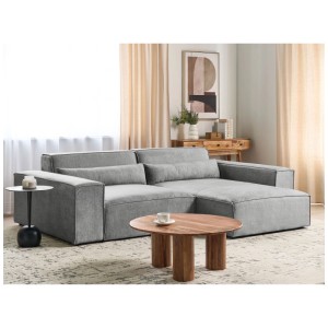Canapé d'angle Beliani Hellnar gris en polyester, forme en L avec coussins.