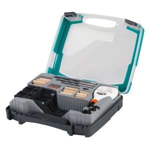 Wolfcraft Kit de tourillons Master, 78 pièces en coffret : tourillons, forets, colle pour assemblages précis.