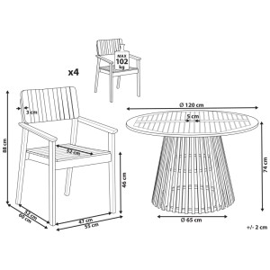 Croquis : Ensemble de jardin 5 pièces Beliani Agello en acacia avec table et 4 chaises.