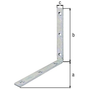 Équerre de fixation en acier galvanisé, 160x20x160 mm, avec trous de vis pour constructions en bois.